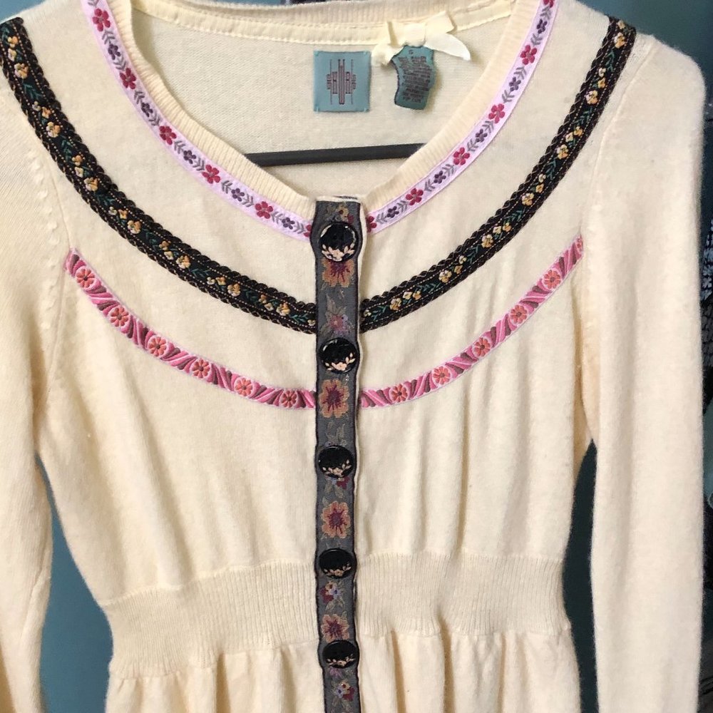 Yellow Ribbon Trimmed Caridgan From Anthropologie